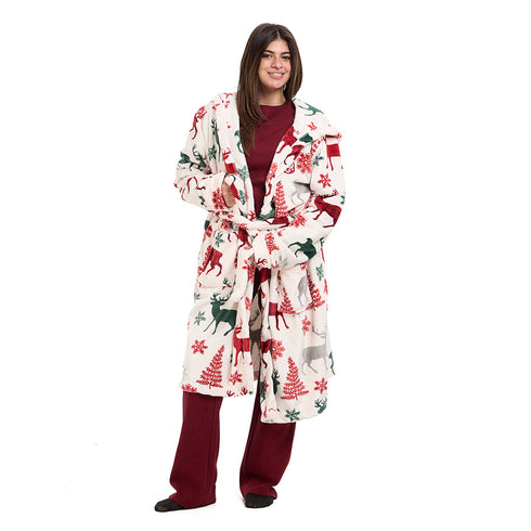 Snuggs Blanket Robe White Deer Christmas